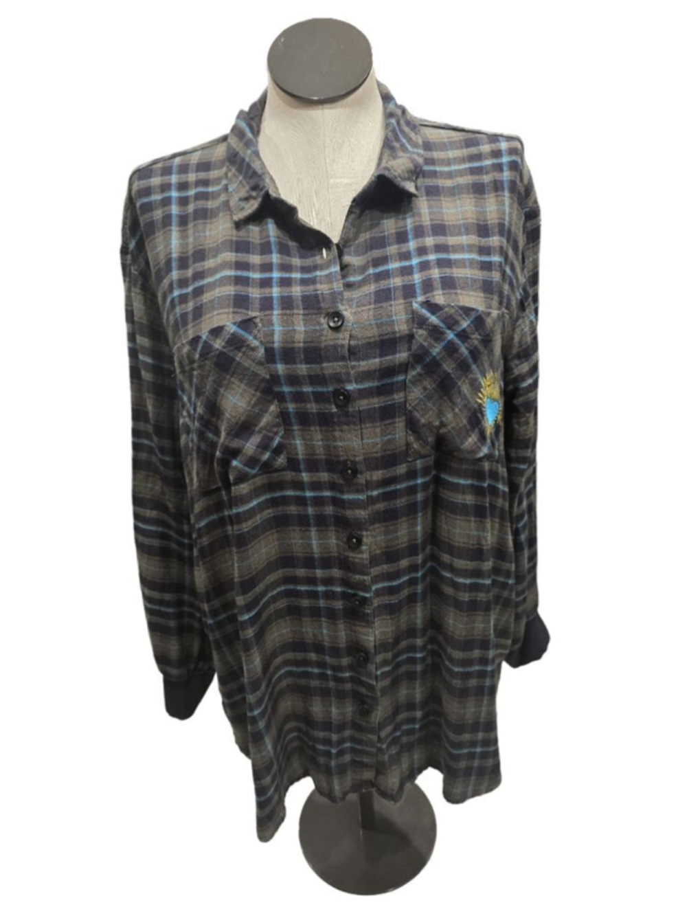 Torrid Plaid Flannel Shirt Blue/Khaki Size 2= 2X